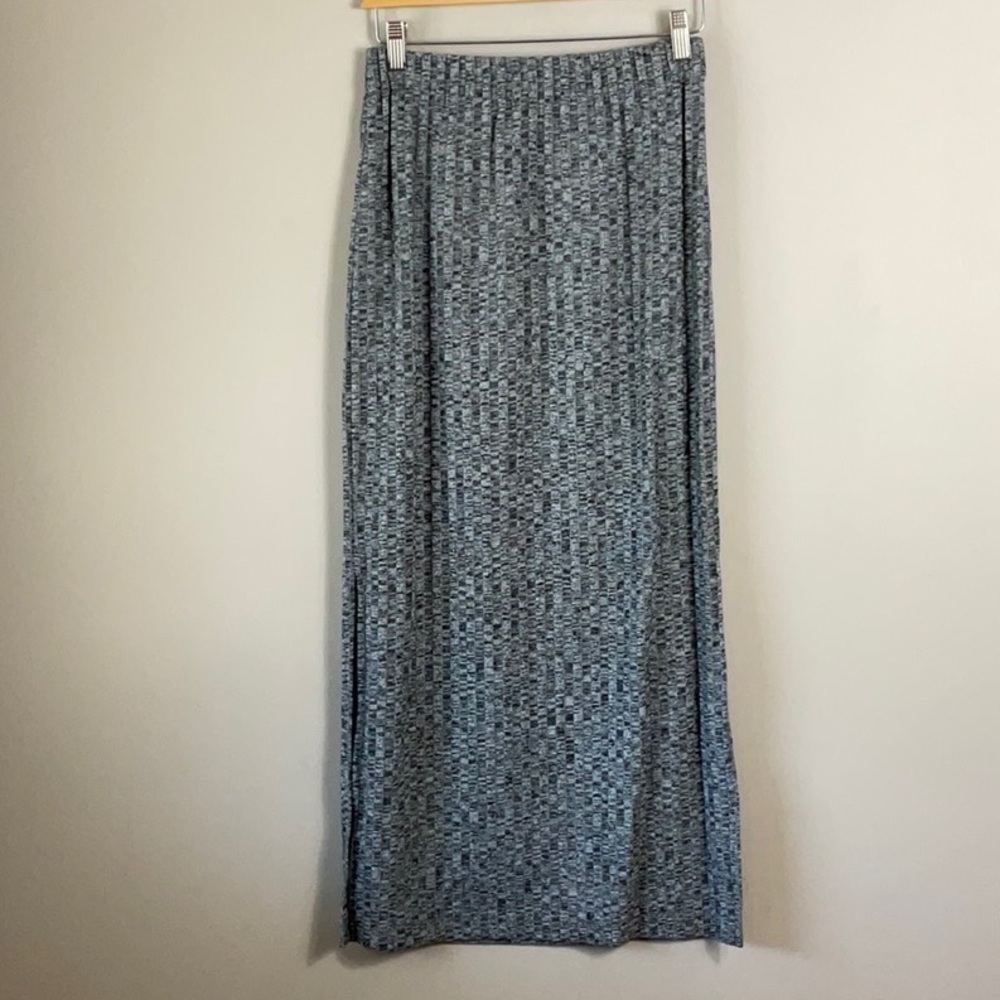 Womens Gray Stretch Ribbed Elastic Waist Side Slits Heather Tea-Length - Picture 3 of 6